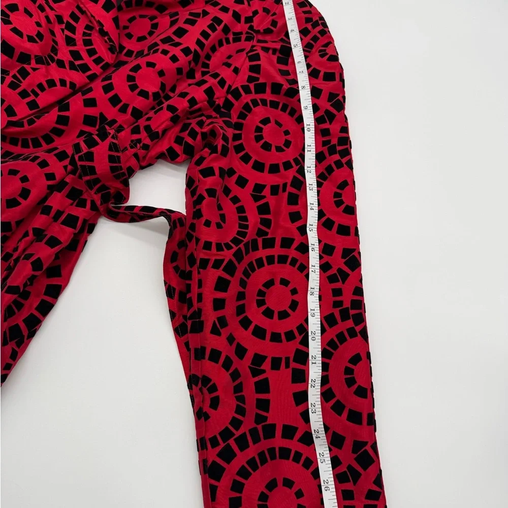 UBU Red Black Velvet Flocked Belted Statement Jacket Large - Picture 12 of 12